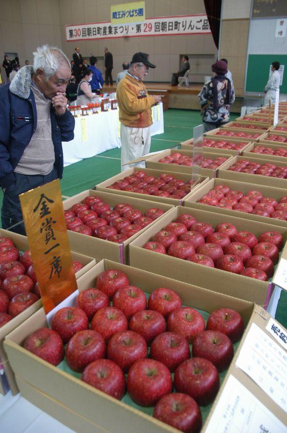 品評会の審査を受けたりんごの写真