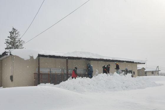 雪下ろし作業を進める人たちの写真