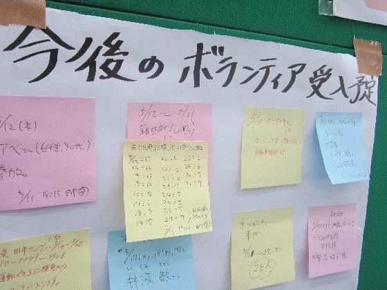 今後のボランティア受け入れ予定が付箋で表示されている写真