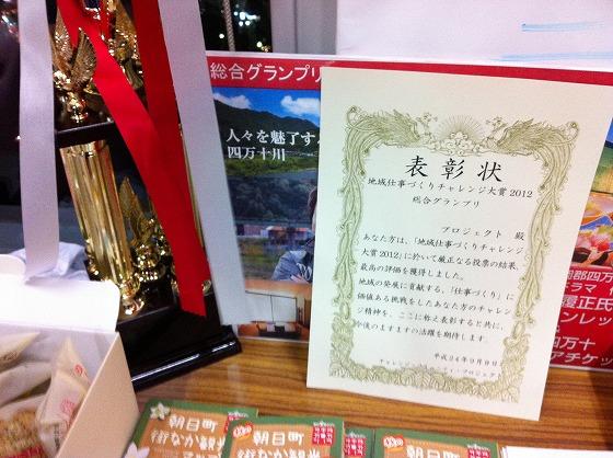 グランプリ獲得の賞状とトロフィーの写真