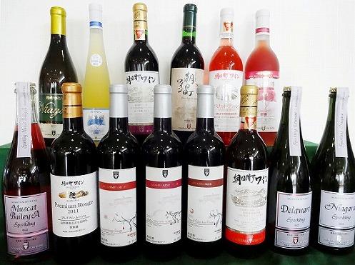 国産ワインコンクール2013で入賞した14銘柄のワインの写真