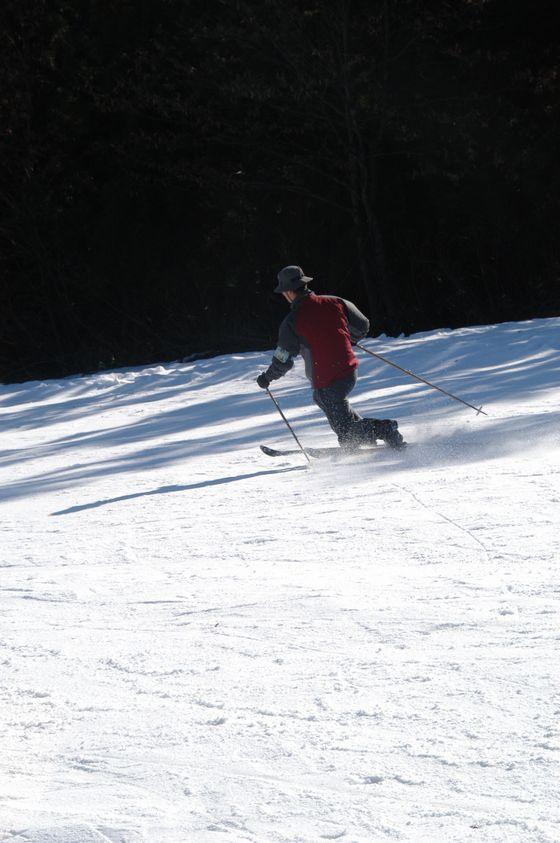 スキーで滑る大人の写真