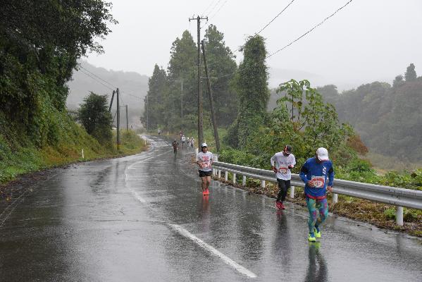 雨の中走る選手たちの写真