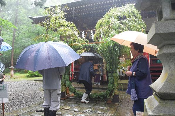 神社総代会有志の手による立派な「茅の輪」の写真